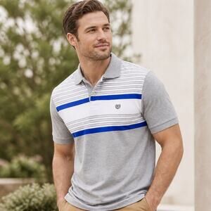 Chaps Mens Classic Fit Cotton Mesh Polo Shirt Small NWT Gray Blue